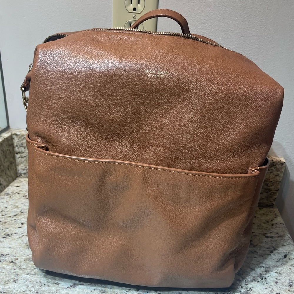 Leather Backpack Tote - Brown